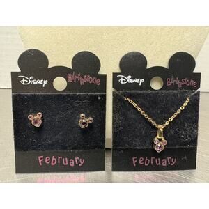 DISNEY Parks Mickey Birthstone Swarovski Crystal Silver Tone February Earrings